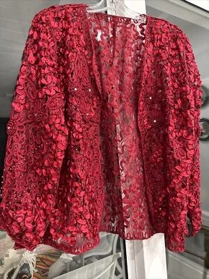 Handmade  Red Lace Jacket Blazer Size Large/Xlarge Made in USA Beaded - Image 1 of 4