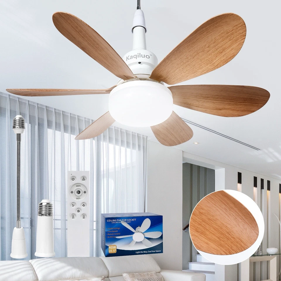 Soquete ventilador luz com controle remoto, 20,5’’ parafuso no ventilador de teto ventilador lâmpada ventilador (marrom) - Imagem 1 de 4