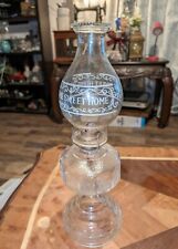Antique Oil Hurricane Lamp 6.5” Base & Large Home Sweet Home Chimney 18” Tall
