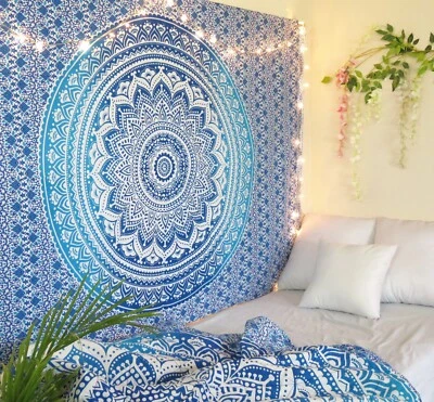 Indian Decor Mandala Tapestry Wall Hanging Hippie Throw Bohemian Ombre Bedspread - Image 1 of 4