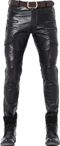 Men's Genuine Leather Pant Black Lambskin Leather Pant Lined Style Bikers Pant - Picture 1 of 3