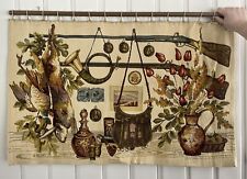 Vintage Wall Hanging Tapestry Large 42x28 Hunting Rifle Rabbit Duck Floral RARE