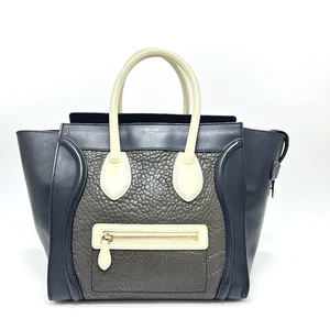 CELINE Luggage medium Bag Hand Bag Tote Bag Leather Black/gray - Picture 1 of 18