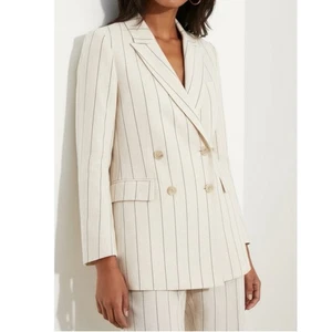 $230 NWT BANANA REPUBLIC Double-Breasted Linen Blazer, Ivory/Navy Stripe, 20(US) - Picture 1 of 16