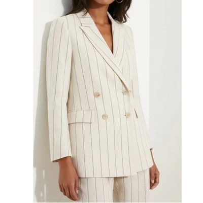 $230 NWT BANANA REPUBLIC Double-Breasted Linen Blazer, Ivory/Navy Stripe, 20(US) - Image 1 of 4