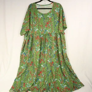 Maxi Vestido Verde Floral Ligero Viscosa Cintura Imperio Manga Corta Talla 4X - Imagen 1 de 7