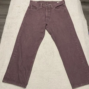 Levis 501 Jeans Mens 32x25 Burgundy Purple Oak Cone Denim Button Fly - Picture 1 of 11
