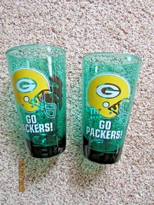 2 Go Packers! Ex Light Beer Green Glass Bar Ware Green Bay Packers 6" - 16 oz - Picture 1 of 3