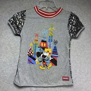 T-shirt DISNEY PARKS ragazza M festeggia Topolino paillettes glitter DISNEYLAND - Foto 1 di 12