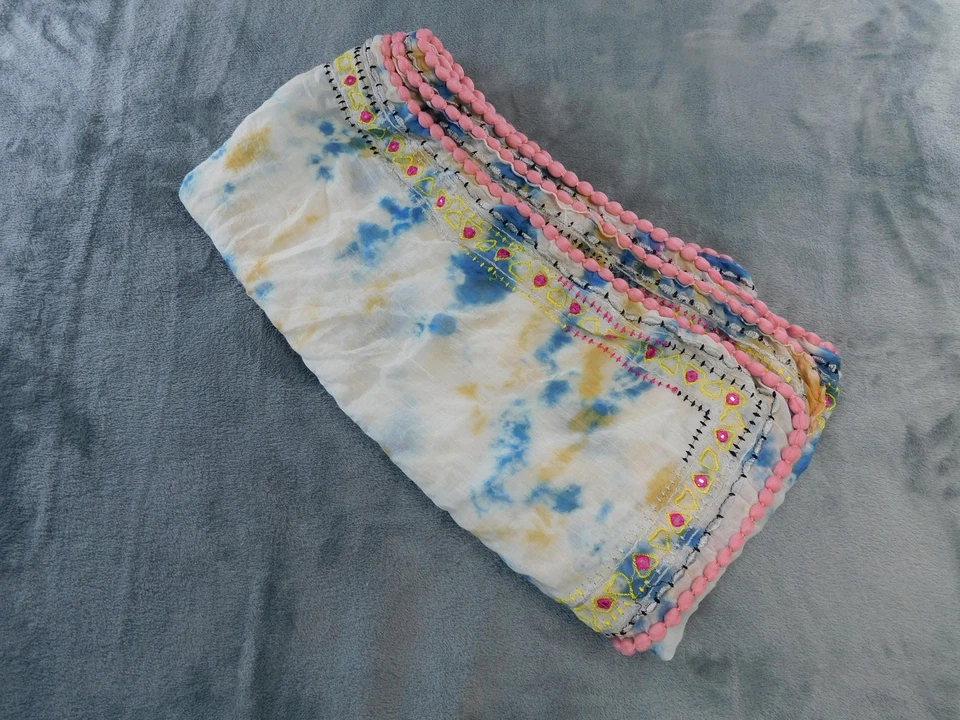 Betsey Johnson Scarf Womens One Size Tie Dye Pom Pom Trim Embroidered Boho Wrap - Image 1 of 4