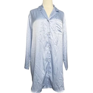 Camisa de dormir Victoria's Secret azul satinado con botones talla mediana M - Imagen 1 de 7