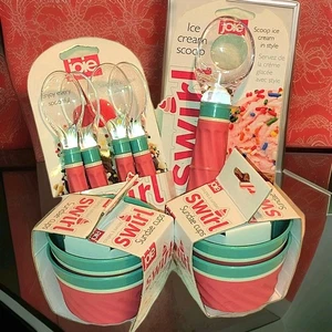 Joie Swirl 9pc Sundae Set Service For 4 Ice Cream Scoop 4 Spoons 4 Sundae Cups - Picture 1 of 9