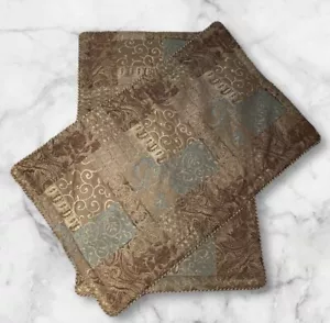 2 Croscill Home Galleria KING Pillow Shams Teal & Brown Patchwork Tuscan~EX.COND - Picture 1 of 4