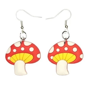 Mushroom Shroom Earrings Handmade Hypoallergenic Silver Plated Fishhooks - Picture 1 of 5
