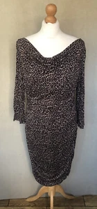 La Redoute Leopard Print 3/4 Sleeve Stretch Cowl Neck Dress 16 BNWT - Picture 1 of 3