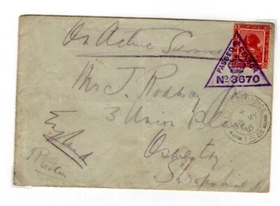 EGIPTO WW1 Cubierta Militar Triangular Censor Cancelar GB SALOP Oswestry 1916 JL184 Foto 1 de 4