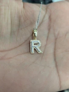 Real Natural Diamond 10kt Yellow Gold Two-tone Bubble Style Initial R Pendant - Picture 1 of 6