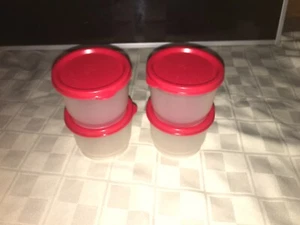 TUPPERWARE New (4) Snack Cups Red Seals Sheer Cup Kids Hairties Jewelry Medicine - Picture 1 of 9