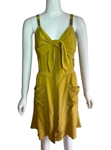 Vena Cava Dress Size 4 Yellow 100% Silk Mini Tie Button Front Pockets Sleeveless - Picture 1 of 8