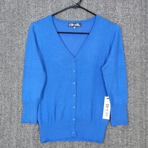 Yemak Sweater Cardigan Womens S Blue 3/4 Sleeve Button Down Super Soft V Neck - Picture 1 of 11