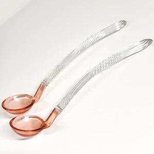 Vtg Glass Condiment Sauce Ladle Spoon X2 Clear Handle Pink Bowl Mayo Jelly Jam - Picture 1 of 7