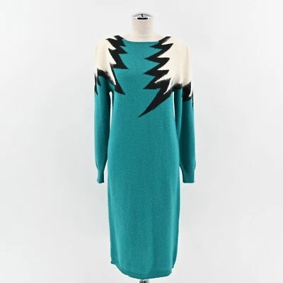 Vestido Suéter De Colección JOHN RICHARD Pelo Angora Talla M Tejido Zig Zag Lightning Teal Años 80 Foto 1 de 4