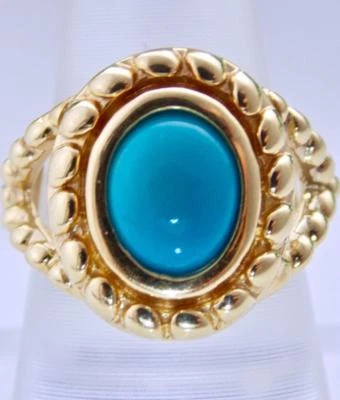 ANILLO SOLITARIO XOX ABRAZOS Y BESOS CABUJÓN TURQUESA BELLEZA DURMIENTE ORO 14K Foto 1 de 4