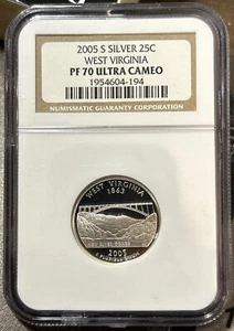 2005-S 25c State Quarter Silver Proof - West Virginia ~ NGC PF 70 ULTRA CAMEO - Picture 1 of 2