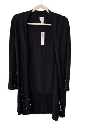 Chicos плиссированные жемчуг открытый передний кардиган свитер размер маленький 1 украшенный новый - Изображение 1 из 4