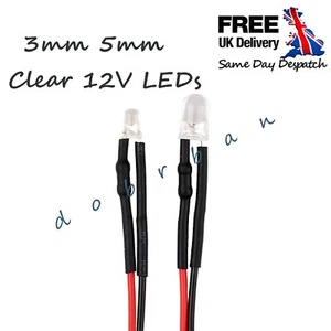 Pre-wired 5-12V Crystal Clear LEDs 3mm 5mm Various Colors Light Emitting Diodes - Picture 1 of 4