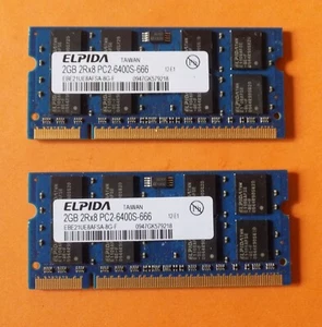 Elpida 2Gb PC2-6400S 666 2Rx8 EBE21UE8AFSA-8G-F 2er Pack Ram Sticks DDR2 - Bild 1 von 2
