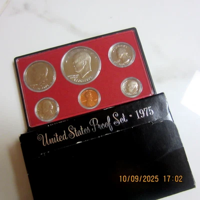 1975 PROOF SET ORIGINAL BOX.   6 COINS. - Image 1 of 3