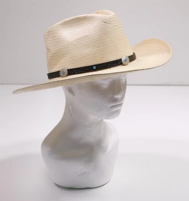 Sombrero de Vaquero Miller Bros Westerns Vintage EE. UU. Paja Conchos Turquesa 7 1/2 Foto 1 de 4
