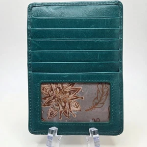 NEW HOBO Emerald Green Leather Card Case Wallet Coin Purse Zip Pocket Slim - Picture 1 of 10