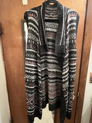 Mujer Eddie Bauer Negro Rosa Rayas Tejido Plumero Suéter Chaleco Talla L Azteca Foto 1 de 4