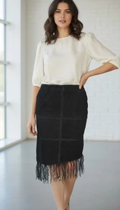 Kroshetta by Papillon Damen Wildleder Patchwork und Häkel Rock schwarz Gr. M - Bild 1 von 10