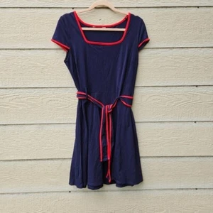 Dorothy Perkins marineblau Fit and Flare Kleid mit rotem Besatz Gr. 12 - Bild 1 von 6