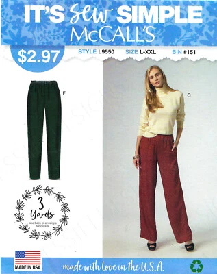 McCall's Sewing Pattern L9550 Misses Pull-On Pants and Shorts Sizes LG-XXL UNCUT - Image 1 of 4