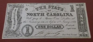 1862 $1 BILLETE OBSOLETO DE UN DÓLAR EL ESTADO DE CAROLINA DEL NORTE NC - Imagen 1 de 2