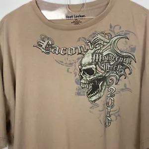 Laconia Motorcycle Week 2010 Tee 2X Tan Double Sided Skull Graphic Cotton - Picture 1 of 6