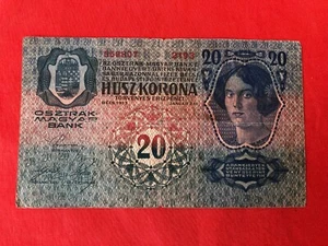20 KRONEN AUSTRIA HUNGARY BANKNOTE MONEY PAPER 1913 AUSTROHUNGARY ZWANZIG KRONEN - Picture 1 of 3