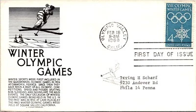 FDC 1960 SC #1146 Anderson Cachet - Olympic Valley, CA - Single - F78316 - Image 1 of 2