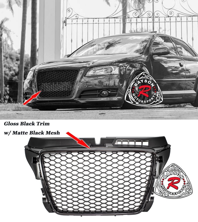 Parrilla Delantera Estilo RS3 Para Audi A3 8P 2009-2013 - Negro Brillante, Diseño Honeycomb Sin Logo