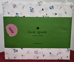 NUOVO! Set lenzuola Kate Spade KING 4pz fiori bianchi blu e rosa 100% cotone percalle - Foto 1 di 6