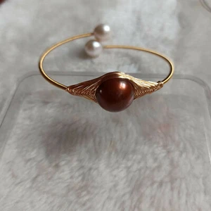 10pcs Wholesale AAA 15mm natural south sea Brown pearl bracelet 18K Gold 7.5-8” - Picture 1 of 5