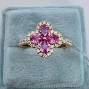 2.20 Ct Pear Cut Simulated Pink Sapphire 925 Silver Ring In 14k Rose Gold Plated - Picture 1 of 5