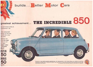 1960 Austin-Morris 850 (mini), bella pubblicità di 2 pagine dalla rivista americana di auto - Foto 1 di 1