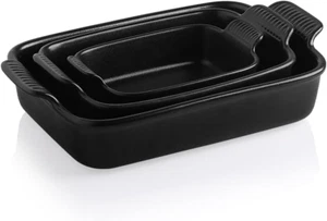 Ceramic Baking Dish Set of 3 9x13 Casserole Pans w/ Handles Deep Black Bakeware - Picture 1 of 22