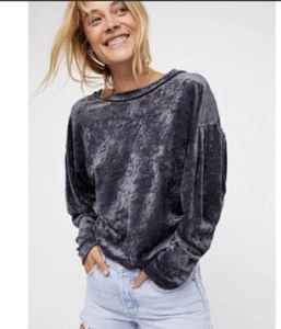 Free People We The Free Milan Crushed Velvet Navy/Gray Layering Top Size Small - Picture 1 of 8