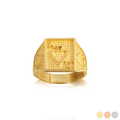 Gold Ace Of Spades Playing Cards Textured Signet Ring - Image 1 of 4